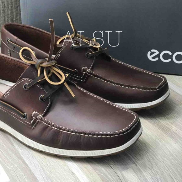 ECCO Dip Moc Boat Cognac Leather Brown AUTHENTIC - Picture 2 of 8